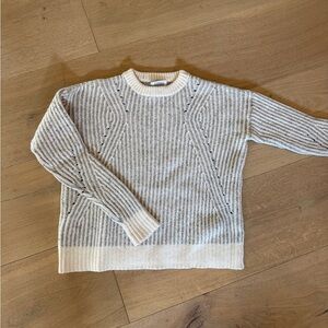 Barneys New York Gray and White Crewneck Sweater Ribbed Knit